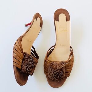 Christian Louboutin Belbrossa 55 Biscotto Brown suede leather Mule Heels EU 38.5